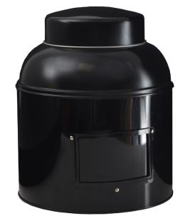 Boîte cylindrique à thé en métal noir brillant couvercle cloche 23.5x20.5cm
