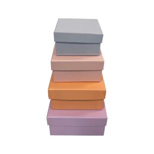Boîte carton couvercle cloche couleur pastel par lot de 4 (mauve, abricot, rose, bleu) - toutemballer