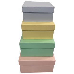 Boîte carton couvercle cloche couleur pastel par lot de 4 (rose, verte, jaune, bleu) - toutemballer
