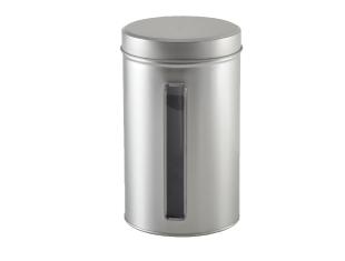 Boîte cylindrique en métal argenté à niveau couvercle cloche 17.5x10.5cm