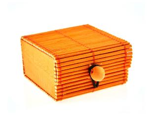 Mini-boîte en paille tressée mandarine à fermeture élastique 4.6x5.5x3cm