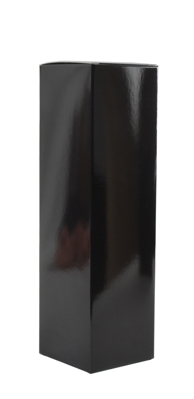 Boîte à bouteille noir brillant à rabat 8,5x8,5x30,5cm