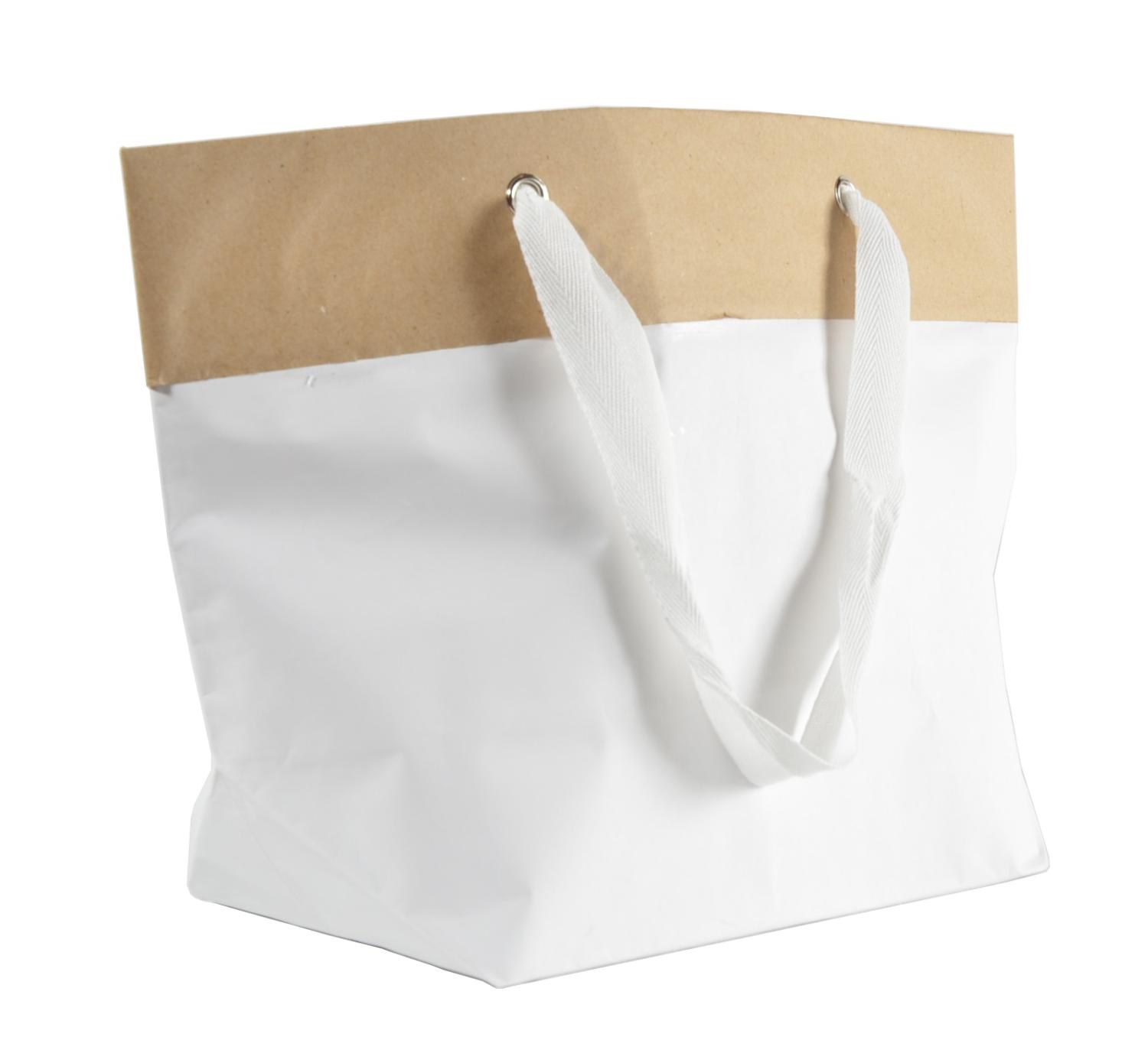 Sac luxe en carton blanc recyclé avec cordon tissu (L.16 x l.6 x h.12 cm)