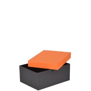 Boîte cloche carton noir intégral couvercle orange 18x13x7.5cm