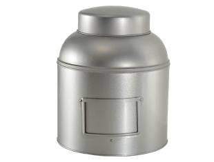 Boîte cylindrique à thé en fer argenté couvercle cloche 23.5x20.5cm