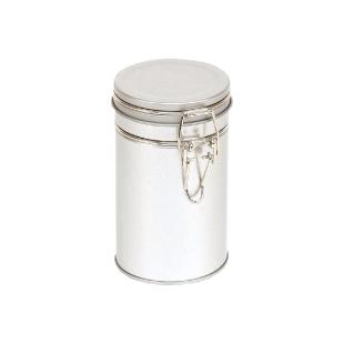 Boîte cylindrique en métal blanc avec couvercle 8x12.5cm