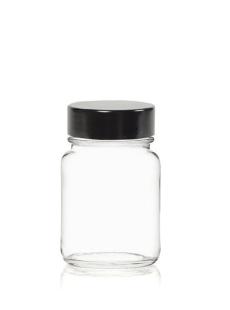 Pot verre transparent 30 ml avec couvercle noir